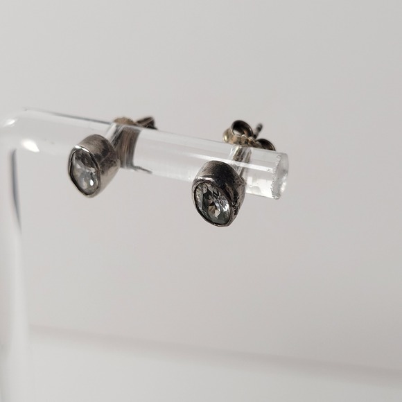 Jewelry - Sterling‎ Silver Clear Glass Bezel Stud Earrings Round Minimalist